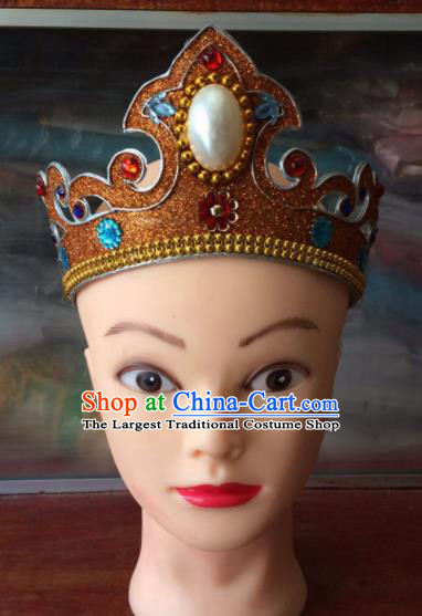 Asian Chinese Traditional Beijing Opera Takefu Headwear Ancient Prince Golden Head Crown for Men