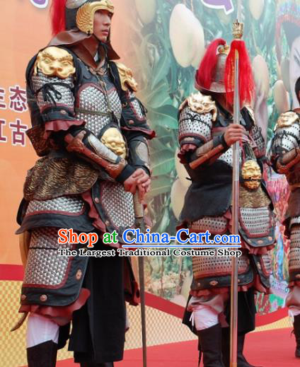 Chinese Ancient Drama Han Dynasty General Body Armor and Helmet Complete Set