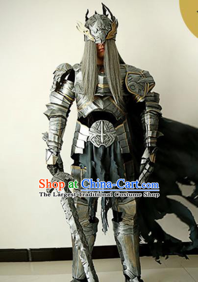Chinese Ancient Drama Swordsman General Body Armor and Helmet Complete Set