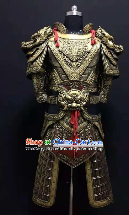 Chinese Ancient Drama Han Dynasty Warrior Costume General Golden Body Armor Complete Set