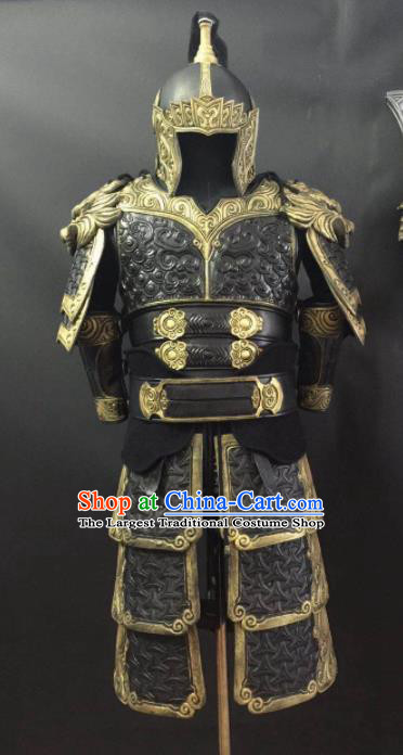 Chinese Ming Dynasty Drama Warrior Costume Ancient General Body Armor and Helmet Complete Set