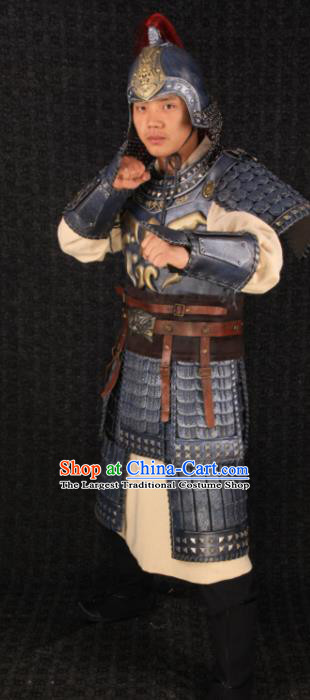 Chinese Song Dynasty Drama Warrior Costume Ancient Soldier Body Armor and Helmet Complete Set