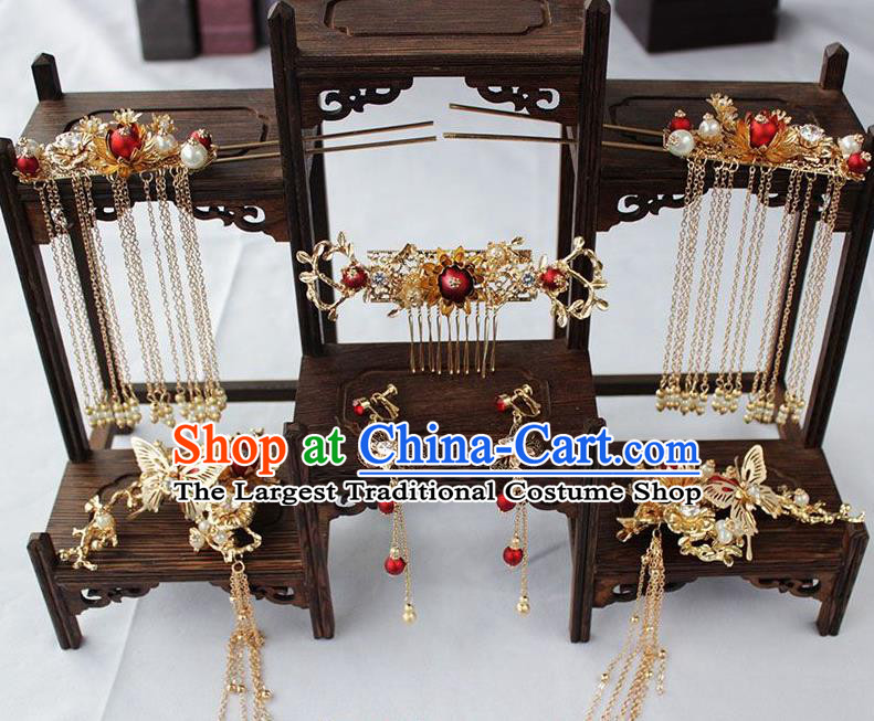 Chinese Ancient Palace Bride Hair Accessories Traditional Classical Wedding Hair Comb Hairpins Complete Set for Women