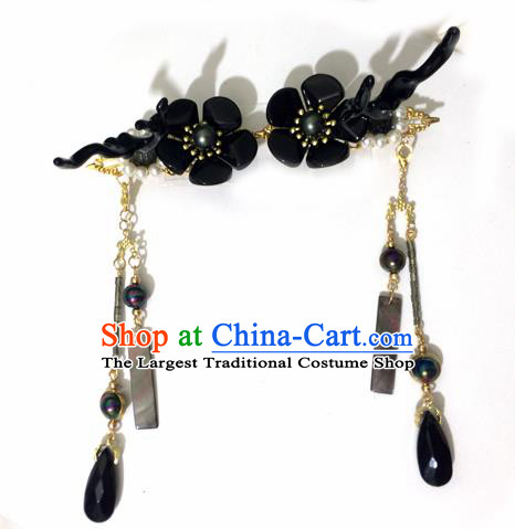 Chinese Ancient Hanfu Hair Accessories Traditional Black Dragon Horn Hair Claws Hairpins for Women