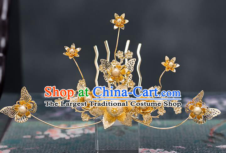 Chinese Ancient Hanfu Hair Accessories Traditional Wedding Golden Butterfly Hair Comb Hairpins for Women
