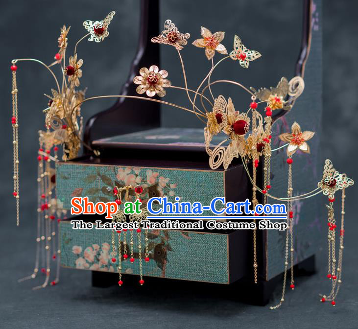 Chinese Ancient Wedding Butterfly Tassel Hair Clasp Hairpins Traditional Bride Palace Hair Accessories for Women