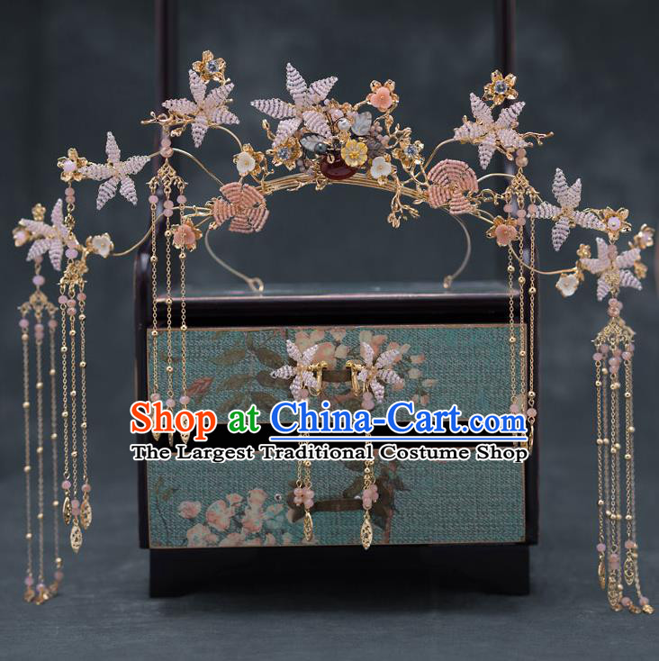 Chinese Ancient Palace Hair Accessories Traditional Bride Tassel Phoenix Coronet for Women