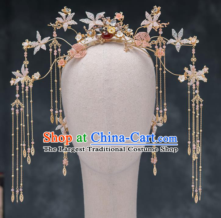 Chinese Ancient Palace Hair Accessories Traditional Bride Tassel Phoenix Coronet for Women