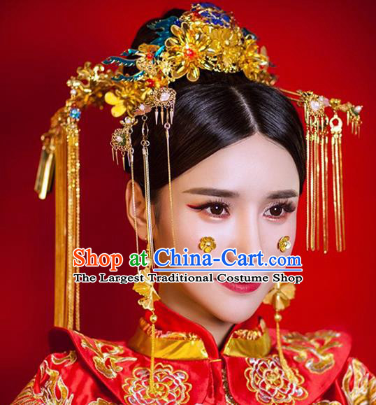 Chinese Ancient Queen Blueing Phoenix Coronet Traditional Wedding Hair Accessories Hairpins for Women