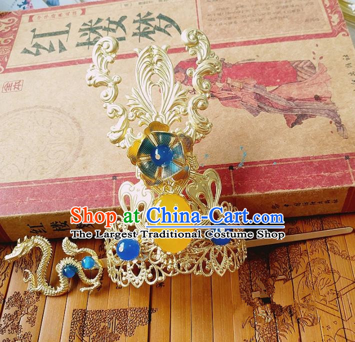 Chinese Ancient Nobility Childe Hair Accessories Traditional Hanfu Dragon Hair Crown Hairpins for Men