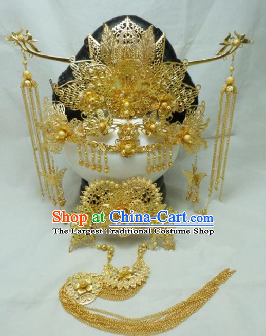 Chinese Ancient Palace Queen Hairpins Hair Accessories Traditional Golden Phoenix Coronet for Women
