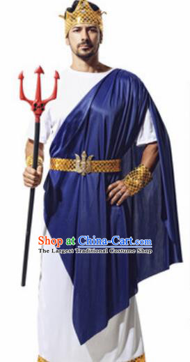 Traditional Greece Prince Costume Ancient Greek Warrior Navy Blue Clothing for Men