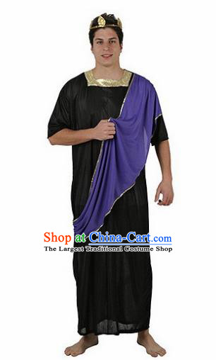 Traditional Greek Warrior Costume Ancient Greece Prince Black Chitons for Men