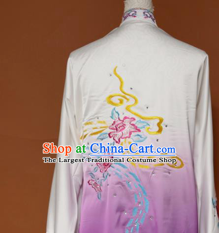 Chinese Traditional Tai Chi Training Embroidered Phoenix Peony Purple Uniform Kung Fu Group Competition Costume for Women
