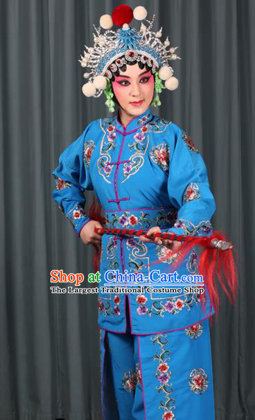 Professional Chinese Traditional Beijing Opera Blues Magic Warriors Blue Costume for Adults