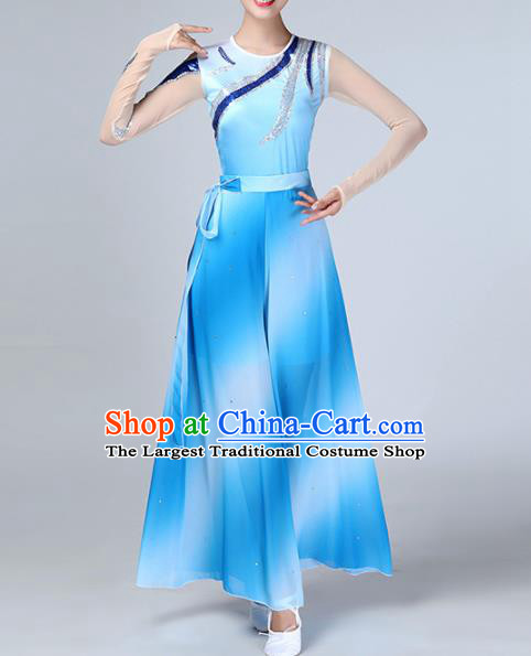 Chinese Traditional Stage Performance Dance Costume Folk Dance Blue Clothing for Women