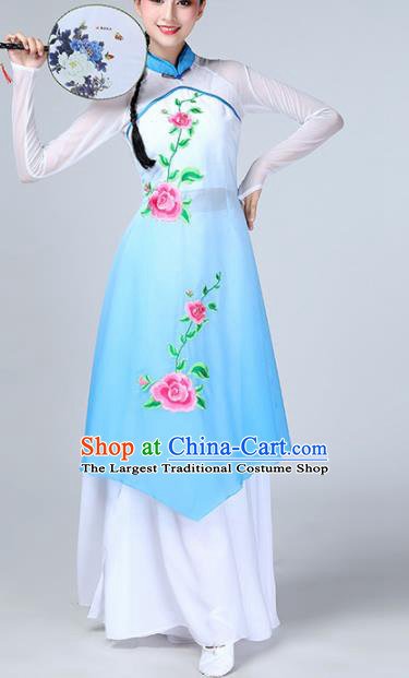 Chinese Traditional Stage Performance Classical Dance Costume Umbrella Dance Blue Dress for Women
