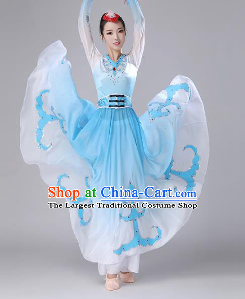 Chinese Traditional Ethnic Stage Performance Costume Classical Dance Umbrella Dance Blue Dress for Women