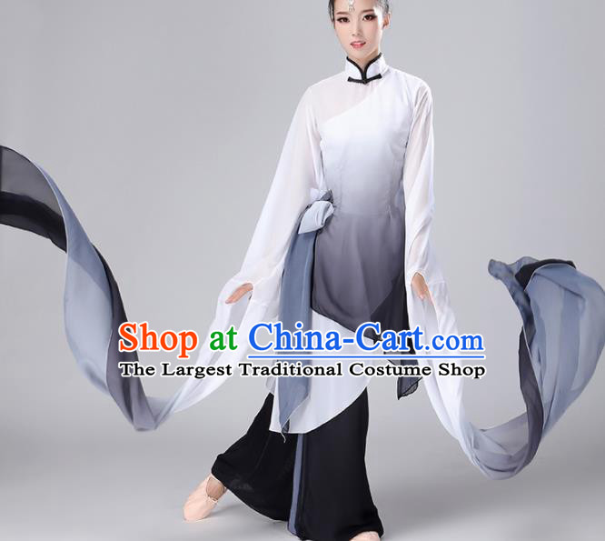 Chinese Traditional Classical Dance Gradient Black Dress Stage Performance Umbrella Dance Costume for Women