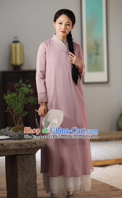 Chinese National Costume Traditional Cheongsam Classical Violet Qipao Dress for Women