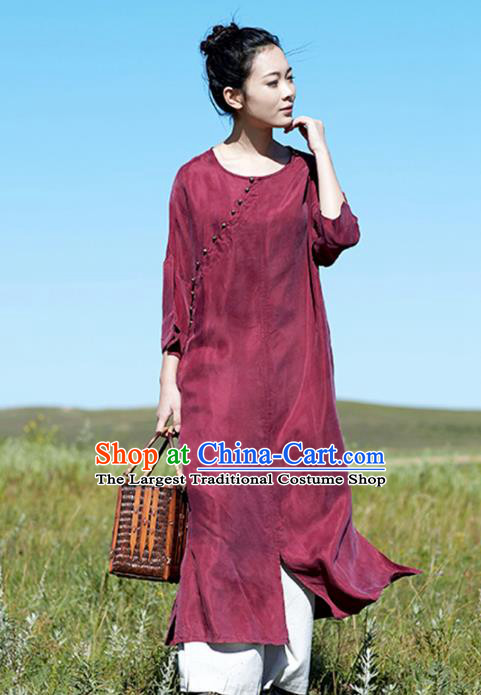 Chinese National Costume Traditional Cheongsam Classical Wine Red Qipao Dress for Women