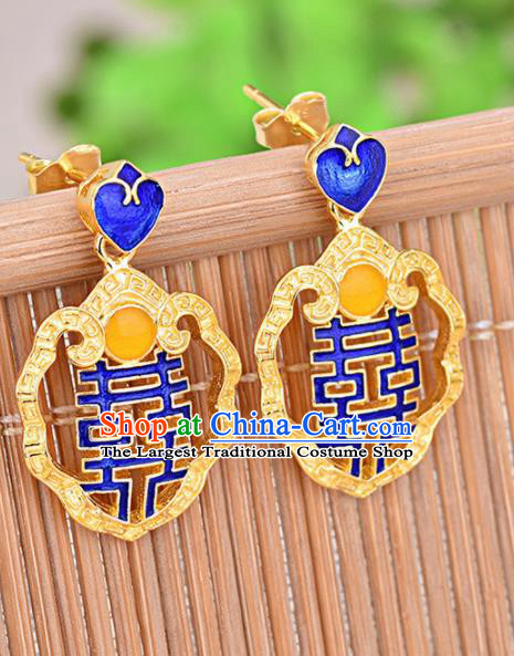 Chinese Ancient Traditional Handmade Wedding Cloisonne Earrings Classical Ear Accessories for Women