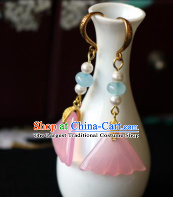Chinese Ancient Traditional Handmade Pink Fan Earrings Classical Ear Accessories for Women