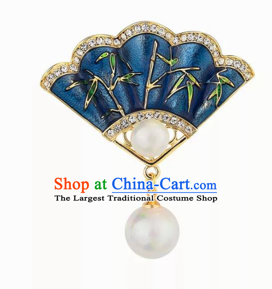 Chinese Traditional Handmade Cloisonne Brooch Classical Accessories Fan Breastpin for Women