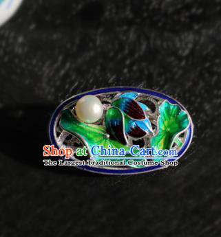 Chinese Traditional Handmade Cloisonne Green Lotus Leaf Brooch Classical Accessories Breastpin for Women