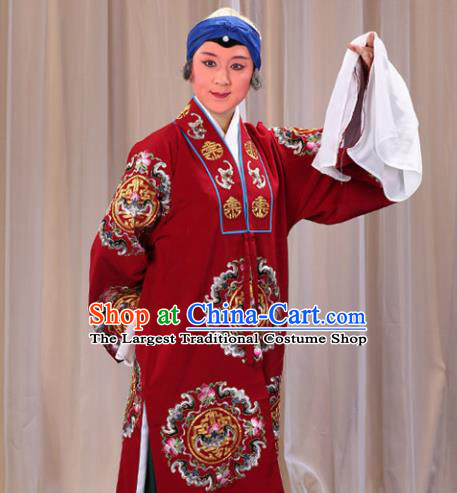 Professional Chinese Traditional Beijing Opera Old Female Costume Embroidered Red Dress for Adults