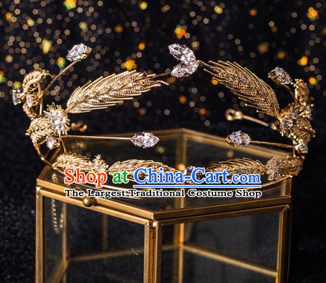 Top Grade Handmade Wedding Golden Wheat Royal Crown Bride Hair Accessories for Women