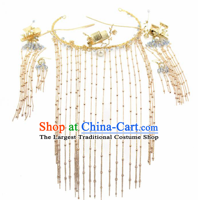 Chinese Ancient Bride Tassel Face Curtain Hairpins Traditional Wedding Hair Accessories for Women