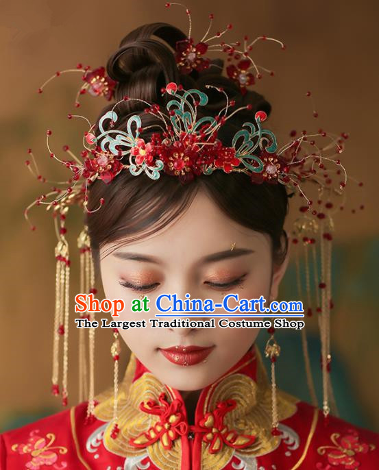 Chinese Ancient Palace Bride Phoenix Coronet Tassel Hairpins Traditional Wedding Hair Accessories for Women