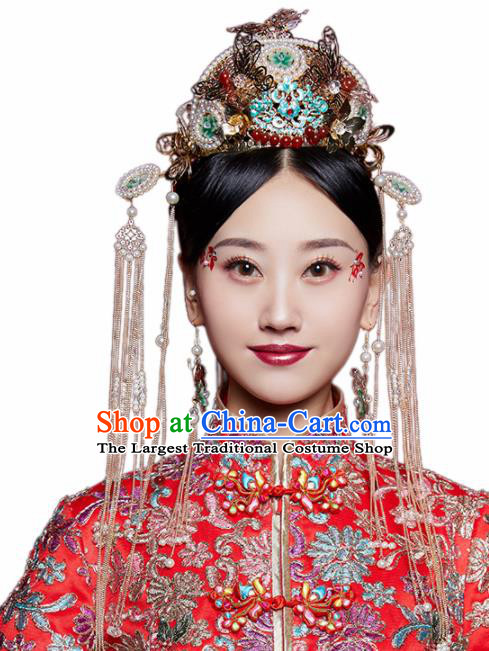 Chinese Ancient Palace Queen Cloisonne Phoenix Coronet Hairpins Traditional Hair Accessories Headdress for Women