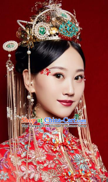 Chinese Ancient Palace Queen Cloisonne Phoenix Coronet Hairpins Traditional Hair Accessories Headdress for Women