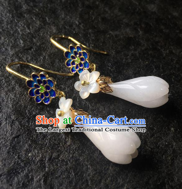 Top Grade Chinese Handmade White Mangnolia Earrings Traditional Bride Ear Accessories for Women