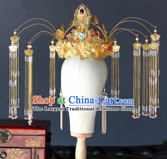 Chinese Ancient Palace Queen Phoenix Coronet Hairpins Traditional Hair Accessories Headdress for Women