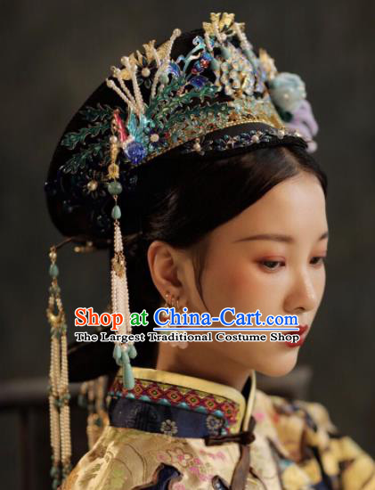 Chinese Ancient Qing Dynasty Queen Phoenix Coronet Hairpins Traditional Palace Hair Accessories Headdress for Women