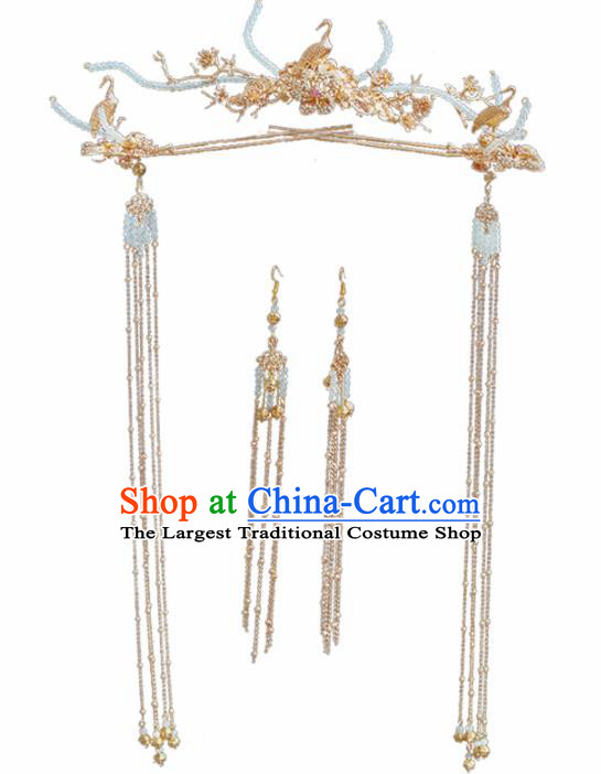 Chinese Ancient Bride Hairpins Tassel Step Shake Traditional Hair Accessories Headdress for Women