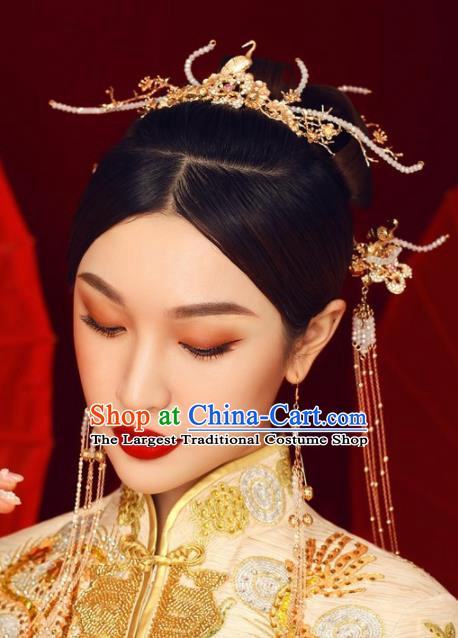Chinese Ancient Bride Hairpins Tassel Step Shake Traditional Hair Accessories Headdress for Women