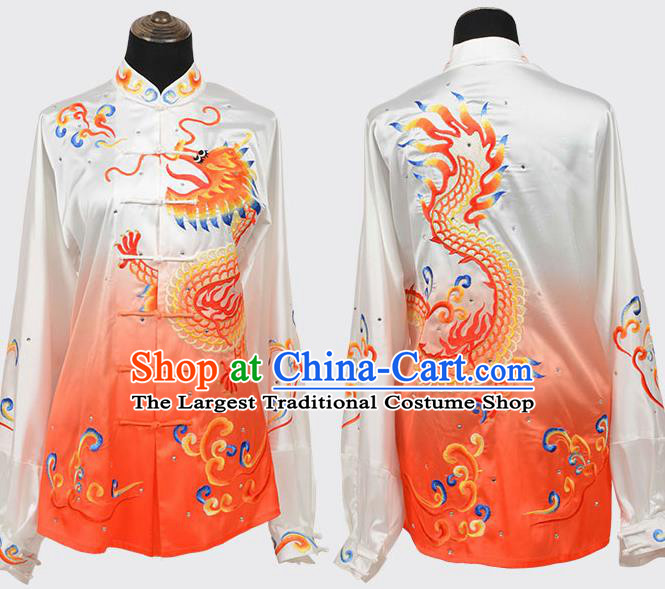 Chinese Traditional Kung Fu Embroidered Orange Costume Martial Arts Tai Ji Competition Clothing for Men