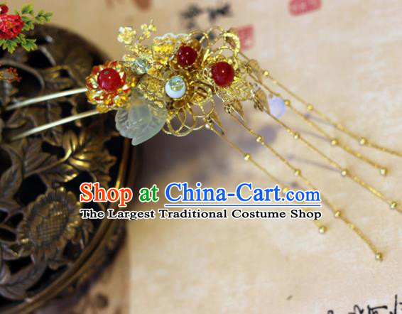 Handmade Chinese Ancient Palace Golden Tassel Hairpins Traditional Hair Accessories Headdress for Women