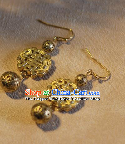 Chinese Handmade Hanfu Golden Earrings Traditional Ancient Palace Ear Accessories for Women