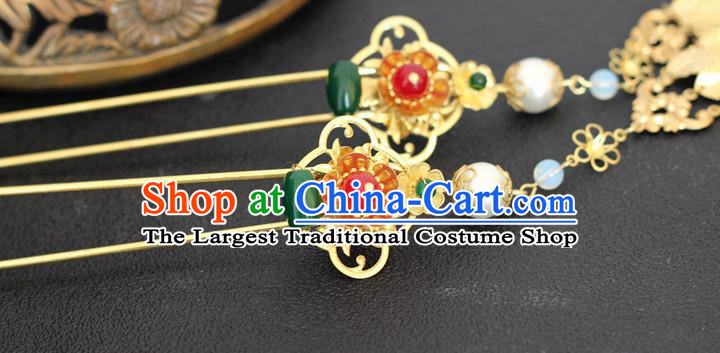 Handmade Chinese Ancient Princess Golden Leaf Tassel Hairpins Traditional Hair Accessories Headdress for Women