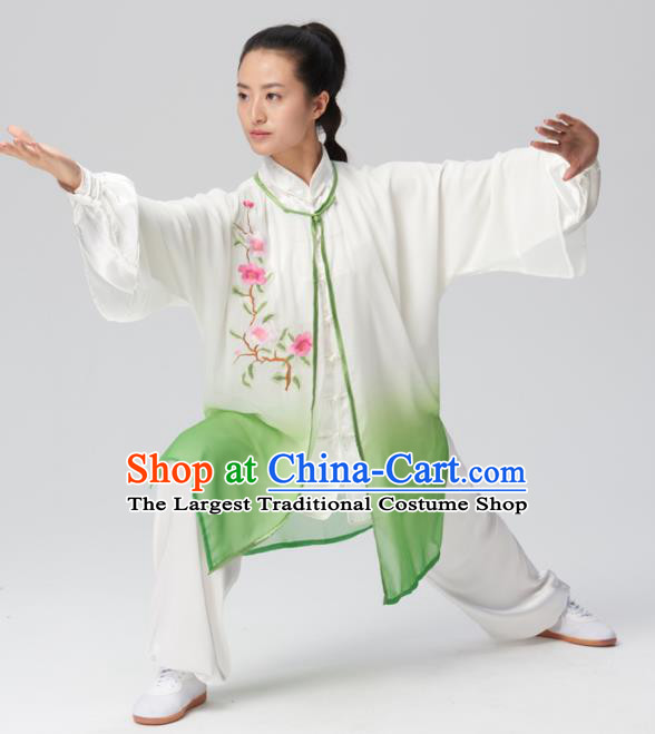 Chinese Traditional Kung Fu Tai Chi Group Embroidered Green Costume Martial Arts Competition Clothing for Women
