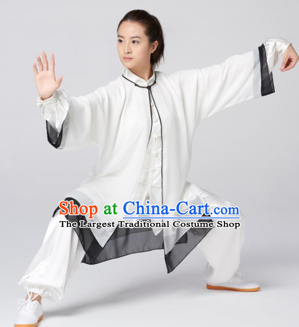 Chinese Traditional Martial Arts Kung Fu Competition Costume Tai Chi Group White Silk Clothing for Women
