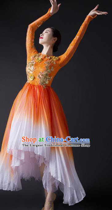 Chinese Traditional Chorus Orange Dress Modern Dance Stage Performance Costume for Women