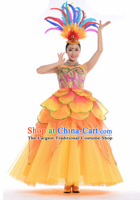 Chinese Traditional Yellow Butterfly Dance Dress Modern Dance Stage Performance Costume for Women