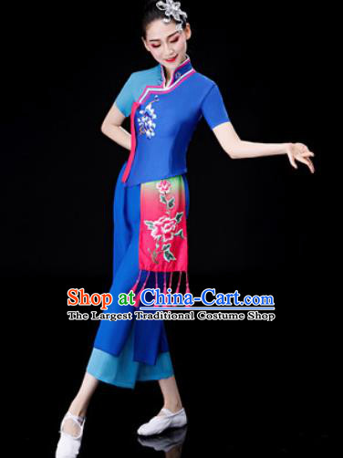 Chinese Traditional National Dance Blue Clothing Folk Dance Yangko Dance Clothing for Women