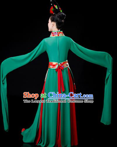 Chinese Traditional Classical Dance Water Sleeve Green Dress Umbrella Dance Stage Performance Costume for Women